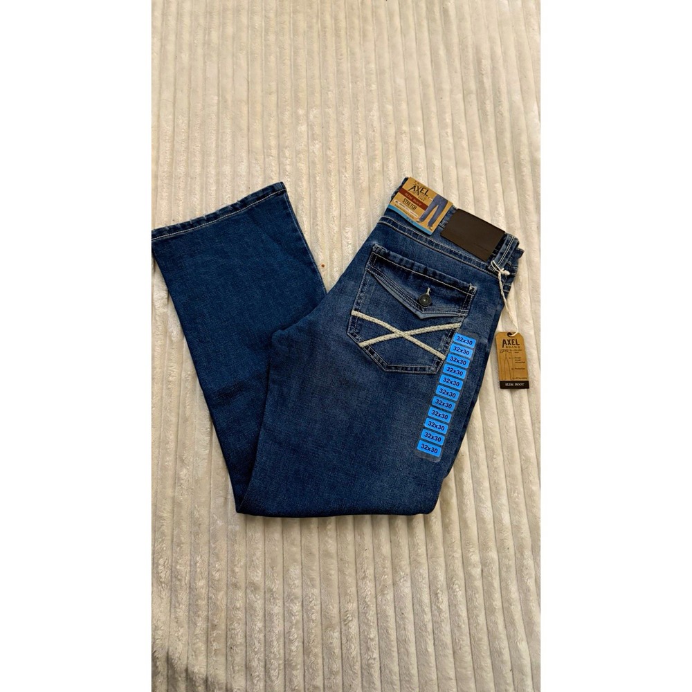 Axel Mens Slim Bootcut Stretch Blue Denim Jeans Medium Wash 5-Pocket Low Rise